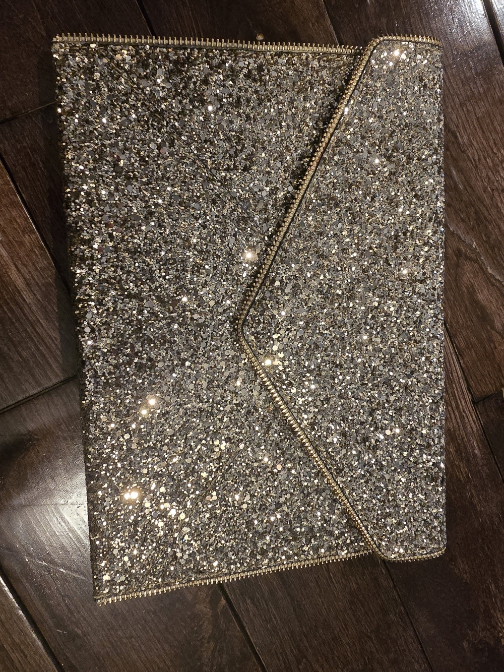 Rebecca Minkoff Glitter Envelope Clutch - Gold Sparkle